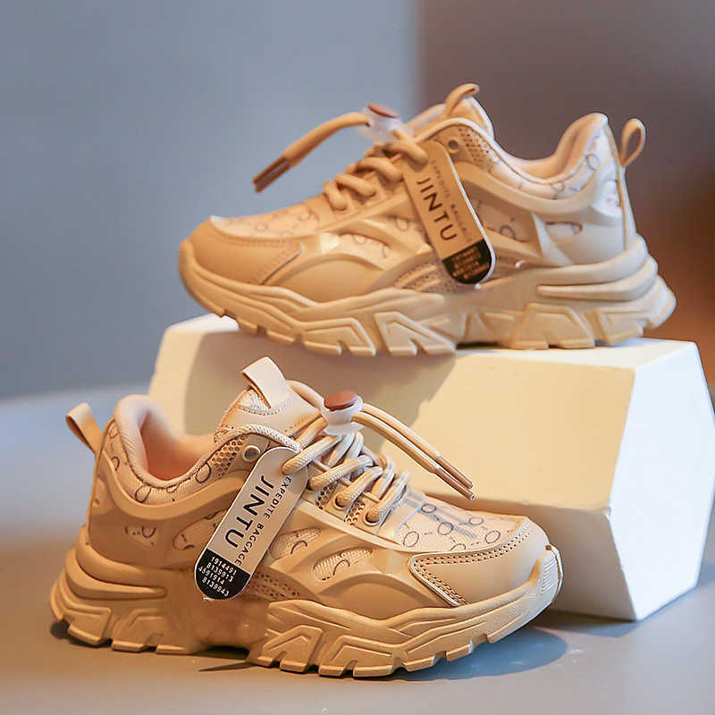 Childrens Sports Shoes 2025 Spring New Korean Style Boys Sports Shoes Soft Sole Breathable Girls Dad Shoes Student Shoes C250930