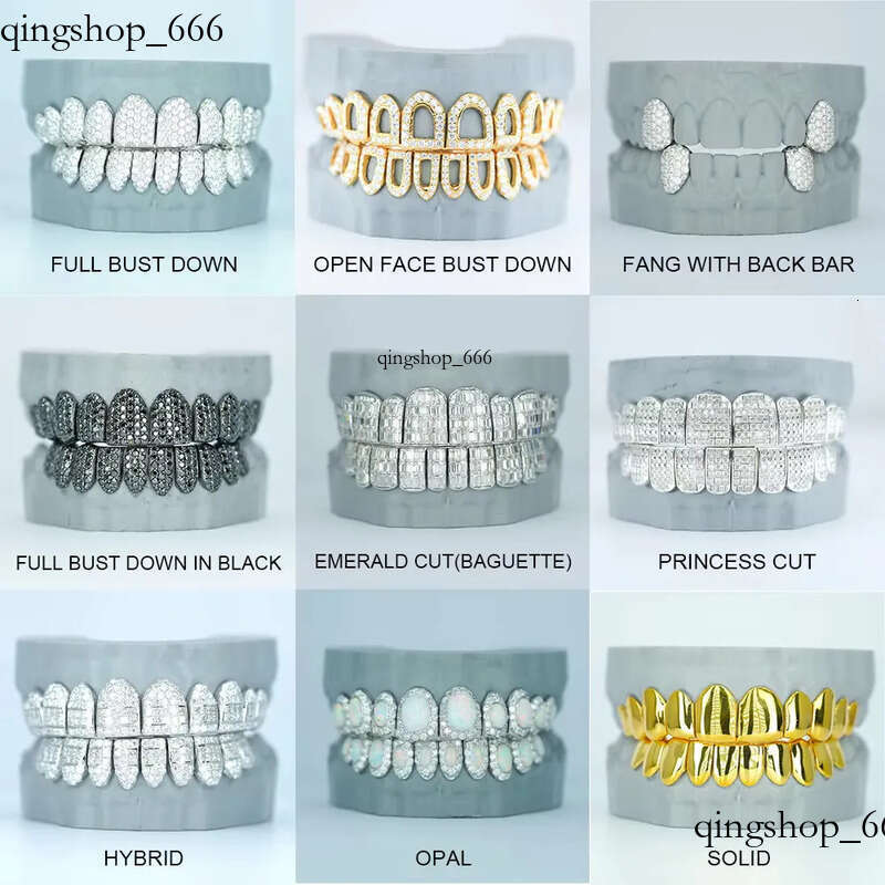 Pass Dia Tester Princess Cut Custom Moissanite Grillz Hiphop Jewelry Sier Gold Iced Out Dental Grills for Teeth 53
