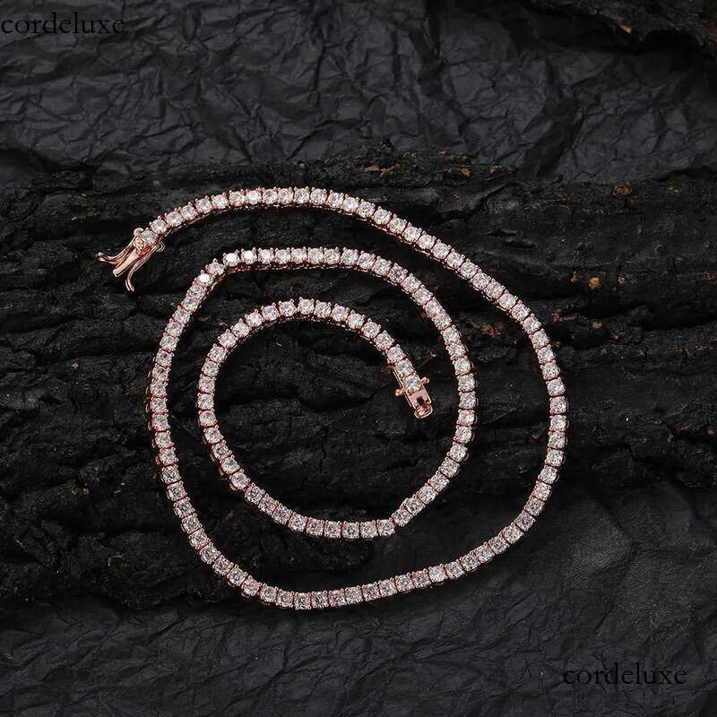 Dia Vvs Rose Gold Pure Sterling Sier 2mm Wholesale Tennis Moissanite Chain Link Necklace 10