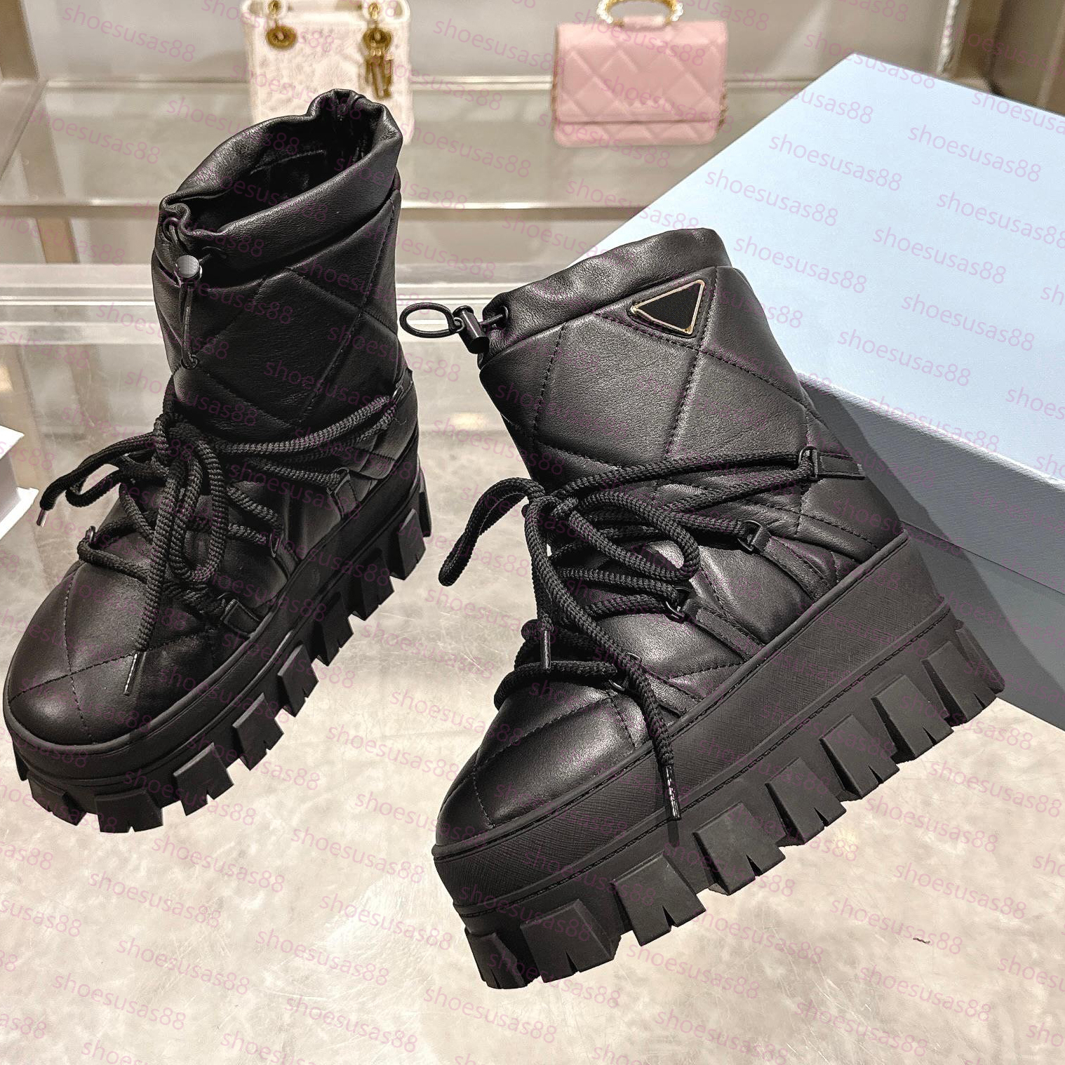 Designer Snow Boots Top Quality Ski Bootie Gabardine Boots Women Winter Warm Fur Shoe Size 35-42