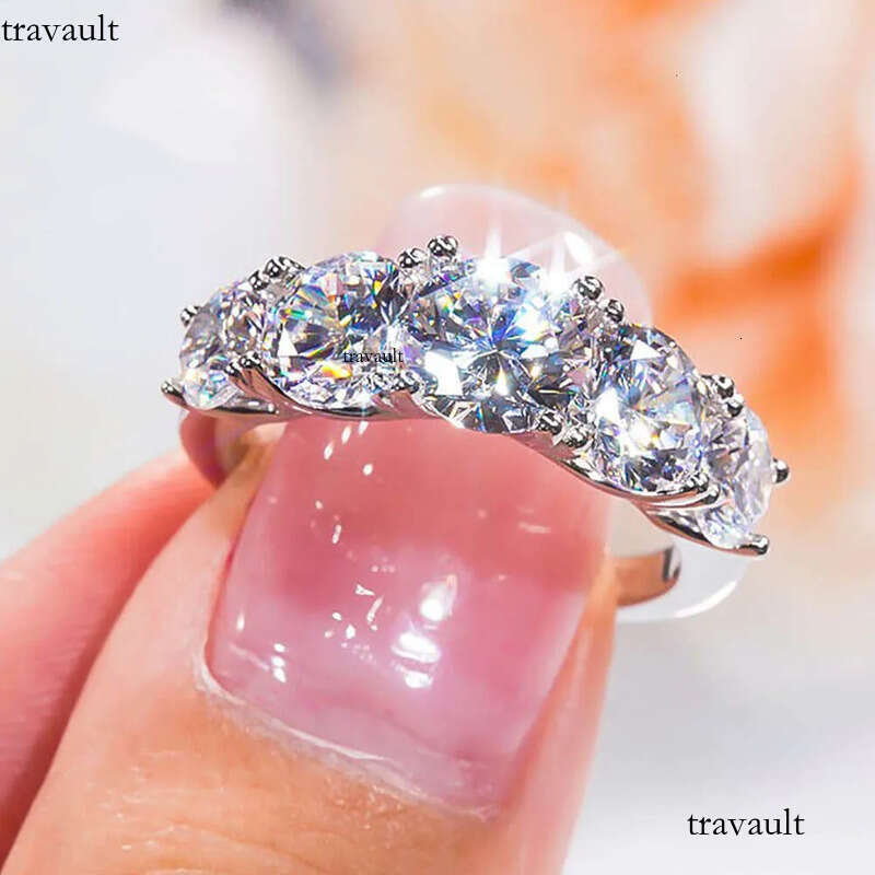 5 Stones 3.6cttw Full Moissanite Rings for Women S Sterling Sier Row Ring Plate Sparkling Dia Wedding Bands Jewelry