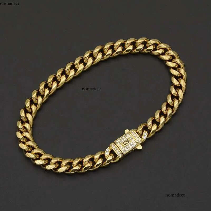 Hip Hop Bling Iced Out Gold Color Stainless Steel CZ Cuban Miami Necklace Link Chain for Men Rapper Jewelry 15