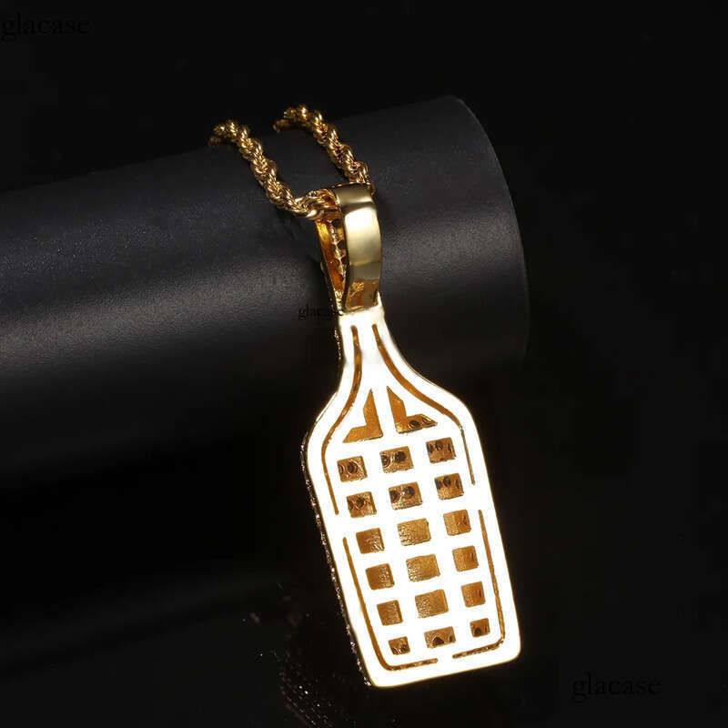 Hip Hop Wine Bottle Pendant Necklace TopBling 5A Zircon Bar Pua Rap Mens Jewelry 80