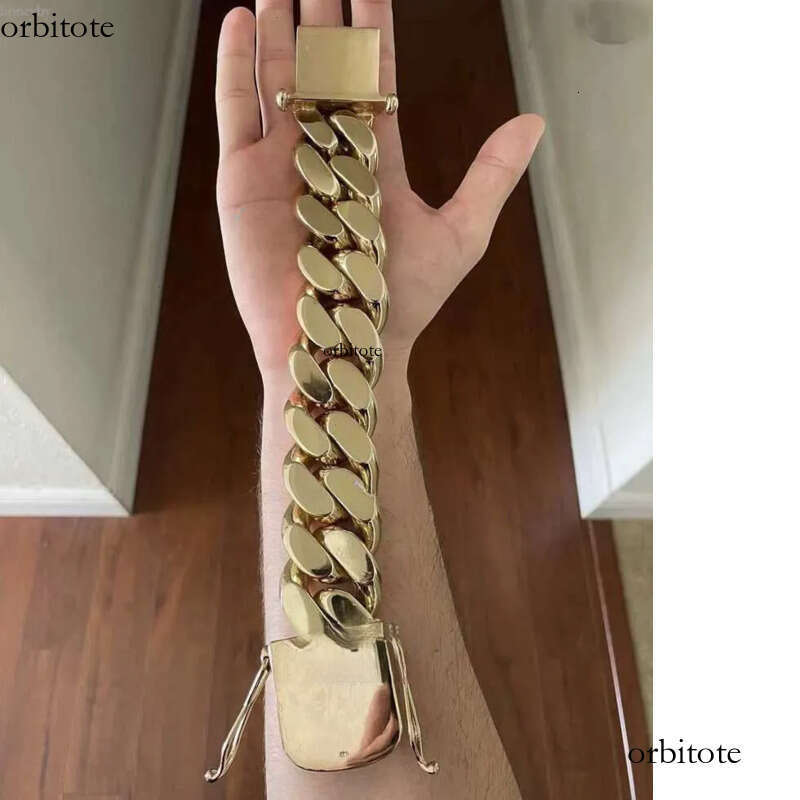 New Arrival 28mm 520g 9.5 Custom Made Hip Hop Jewelry Real 14k Plating 999 Solid Sier Gold Cuban Bracelet 8c