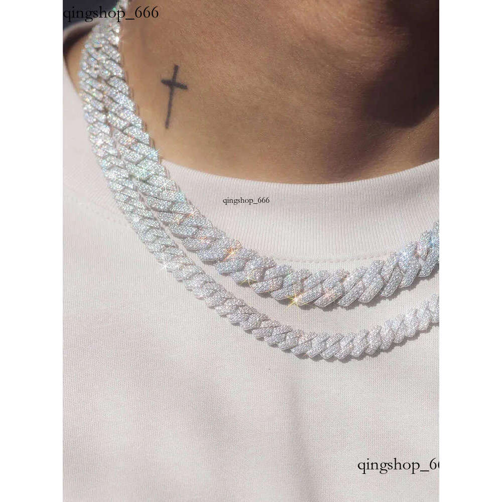 necklace moissanite chain Hip Hop Bling Vvs Moissanite Dia-studded Cuban Chain 12mm 3 Rows Sterling Sier Iced Out d1