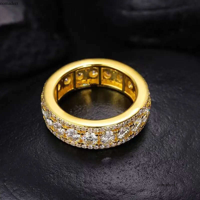 Fine Jewelry Men Gold Plated 8mm Sterling Sier Moissanite Dia Band Ring With Gift 97