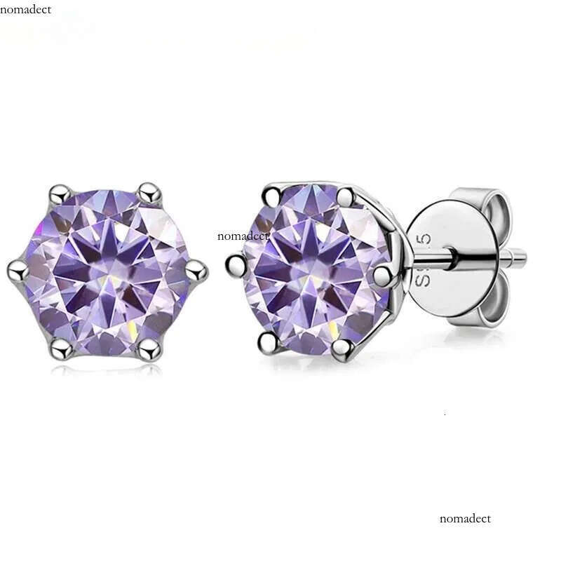 1CT D Color Women's Earrings Purple Green Moissanite Stone S Ear-Studs for Women Man Sparkg Jewerly 7e