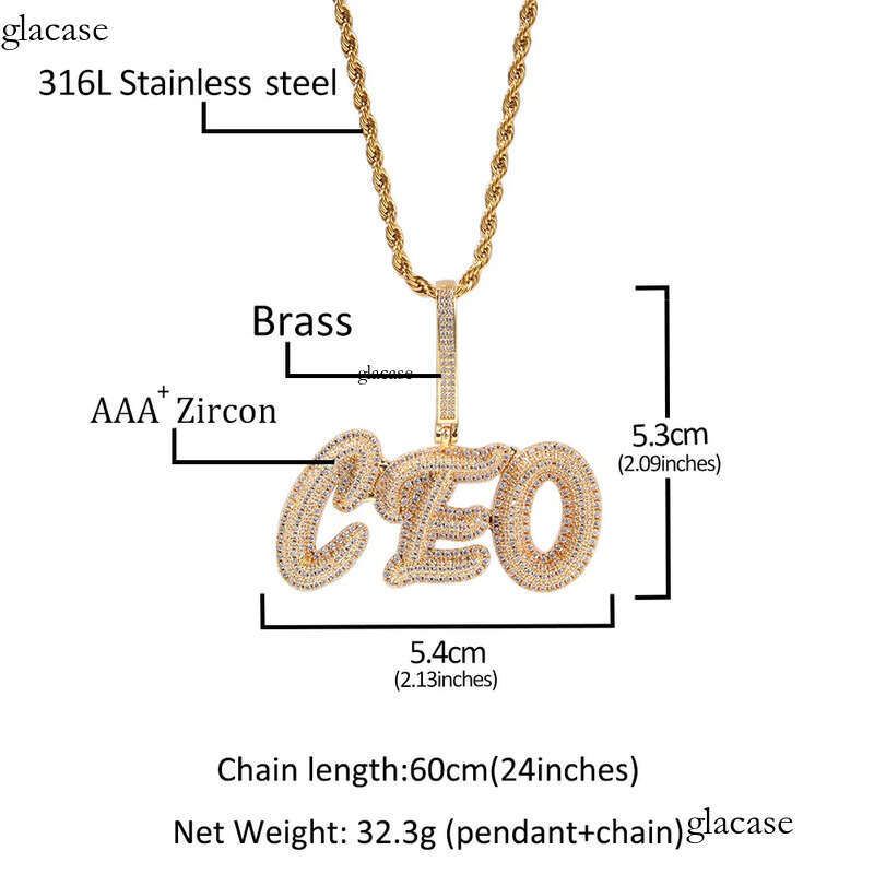 Custom Letters Name Pendant Necklace Charm Bling Iced Out Zircon Real Gold Plated For Men Women Jewelry 54
