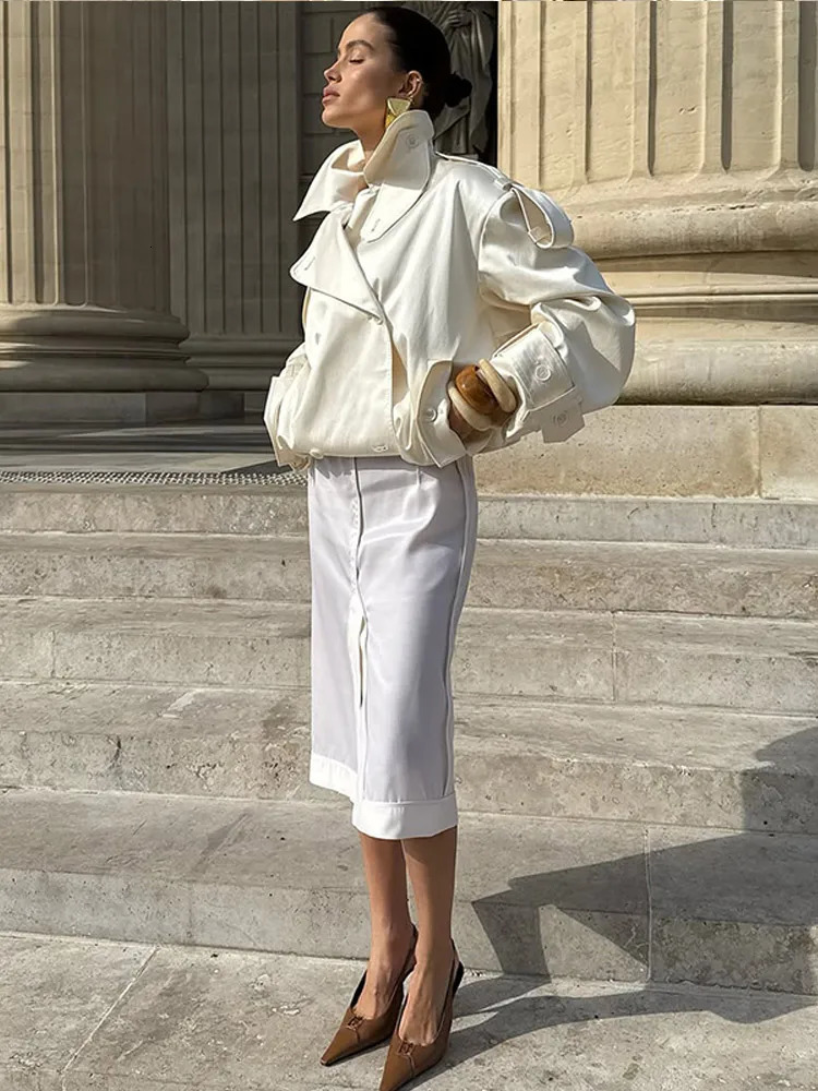 Elegant Cropped Trench Coats Womens 2025 Lace Up Lapel Vneck Windbreaker Jackets Autumn Street Casual Office Lady Outerwears 250929