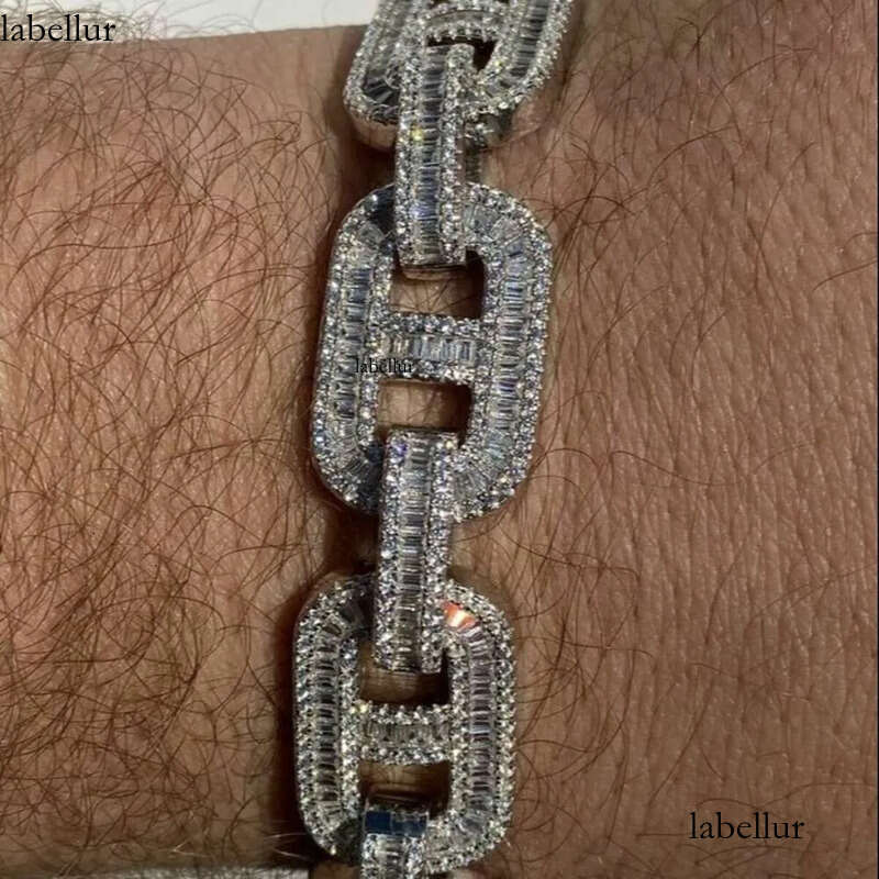 Ice out bracelet moissanite chain Vvs Cuban Chain Link Baguette Moissanite Dia Mariner f2