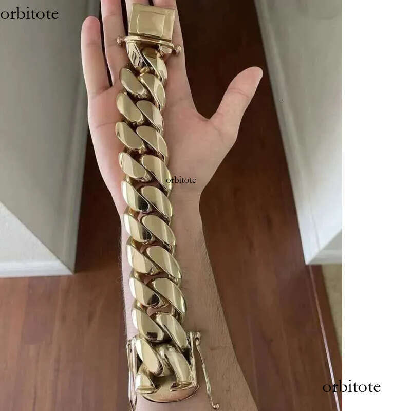 New Arrival 28mm 520g 9.5 Custom Made Hip Hop Jewelry Real 14k Plating 999 Solid Sier Gold Cuban Bracelet 8c