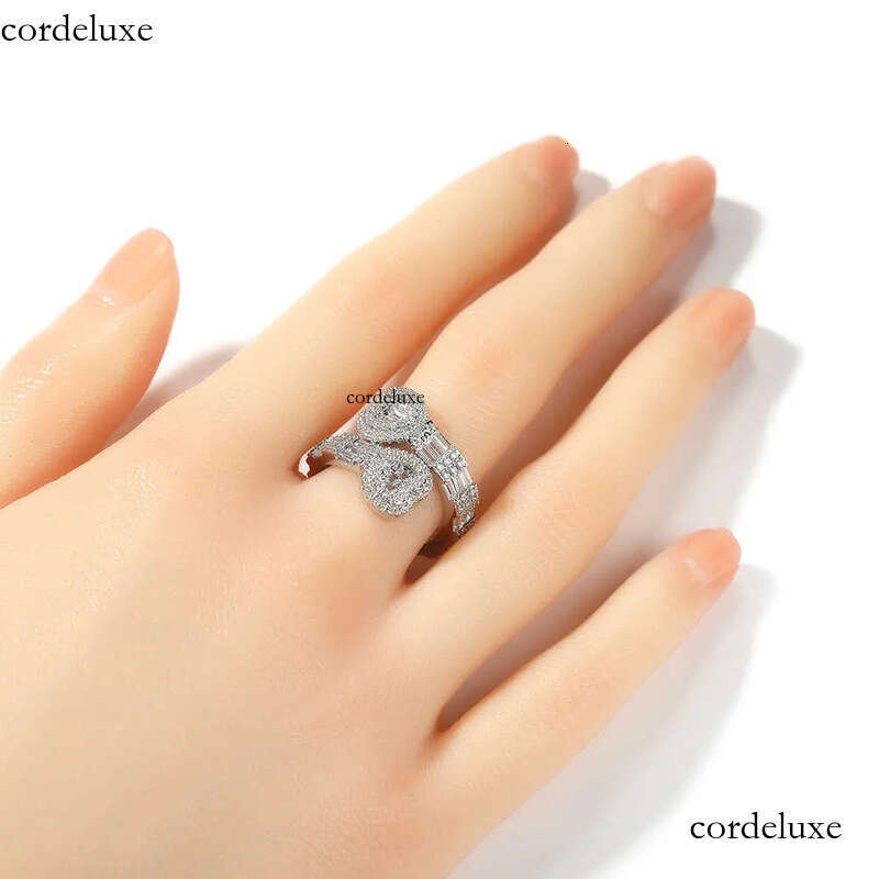 rings designer for baguette adjustable size heart Icy bling party rose gold love girl iced out women ring 1f