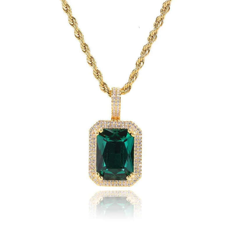 Colorful Square Gemstone Pendants TopBling Full Cubic Zirconia Choker Chain Necklaces for Women Men Hip Hop Jewelry