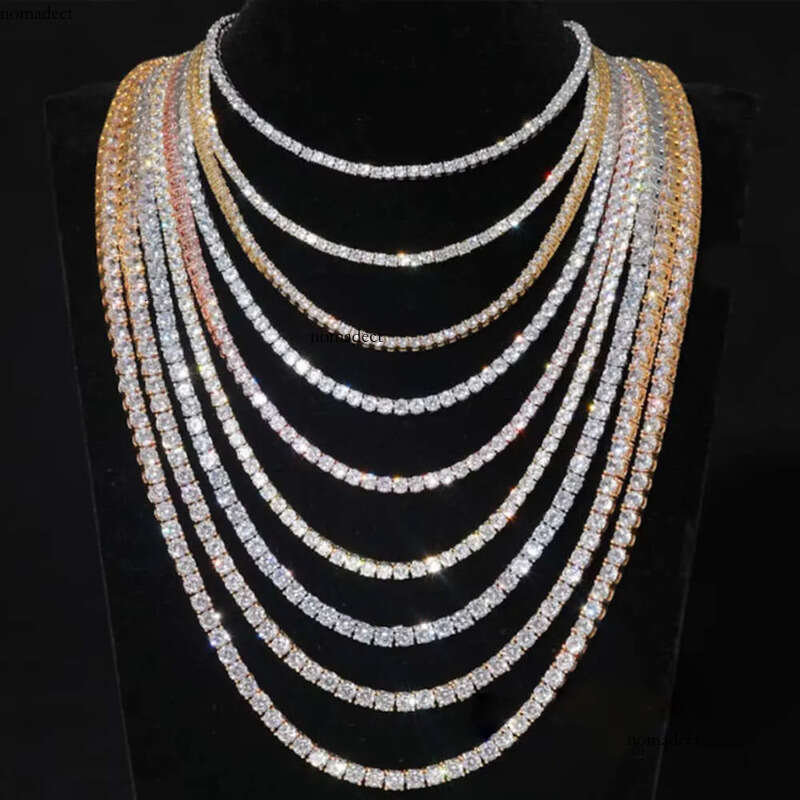 moissanite chain Hip Hop Sier Gold plated 2mm 3mm 4mm 5mm 6.5mm VVS Moissanites Dia Necklace Moissanite Tennis Chain For Men Women 0d