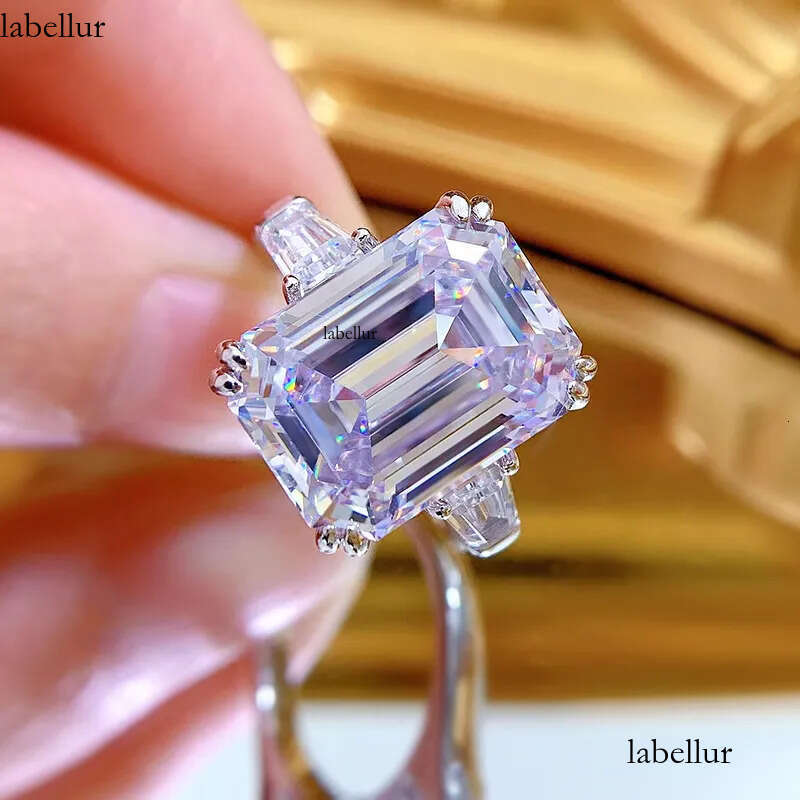 Genuine 100% S Sterling Sier Jewelry Wedding Rings Emerald Cut White Moissanite Dia Gemstones Eternity Party Women Engagement Band Ring Gift 55