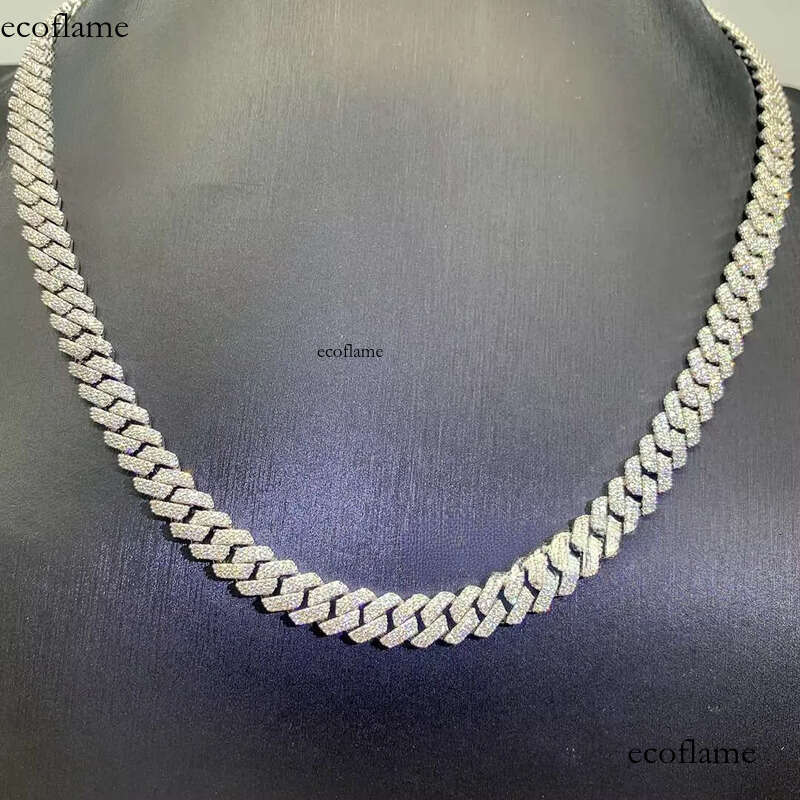 Hip Hop Men 8MM Prong Link Chain Bling Iced Out 2Row Moissanite S Sier Rhombus Cuban Necklace Jewelry