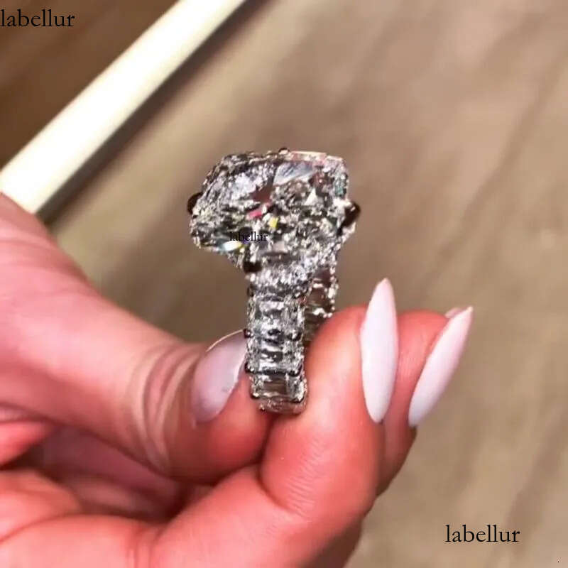designer earrings Wedding Rings Jewelry Sparkling Pure 100% Sterling Sier Princess Cut Moissanite Dia Gemstones Party Eternity Women Ring Gift f6