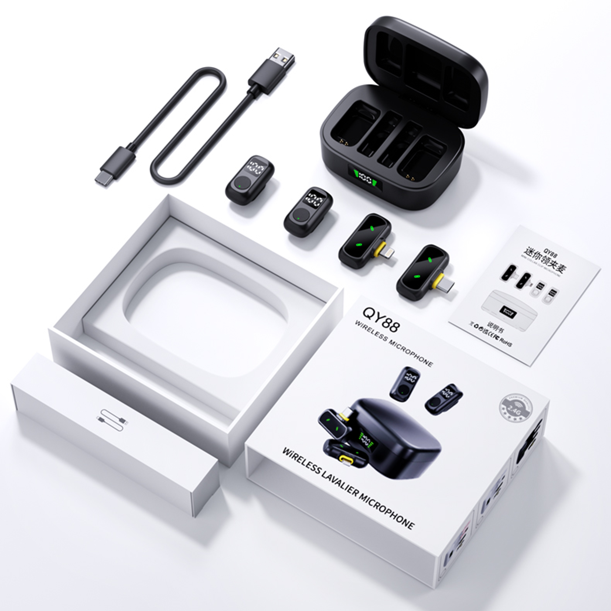 Wireless Lavalier Microphone for Iphone Android 2 in 1 Wireless Mini Microphone for Video Recording Mic for Tiktok Youtube Vlog Podcast Livestream Noi