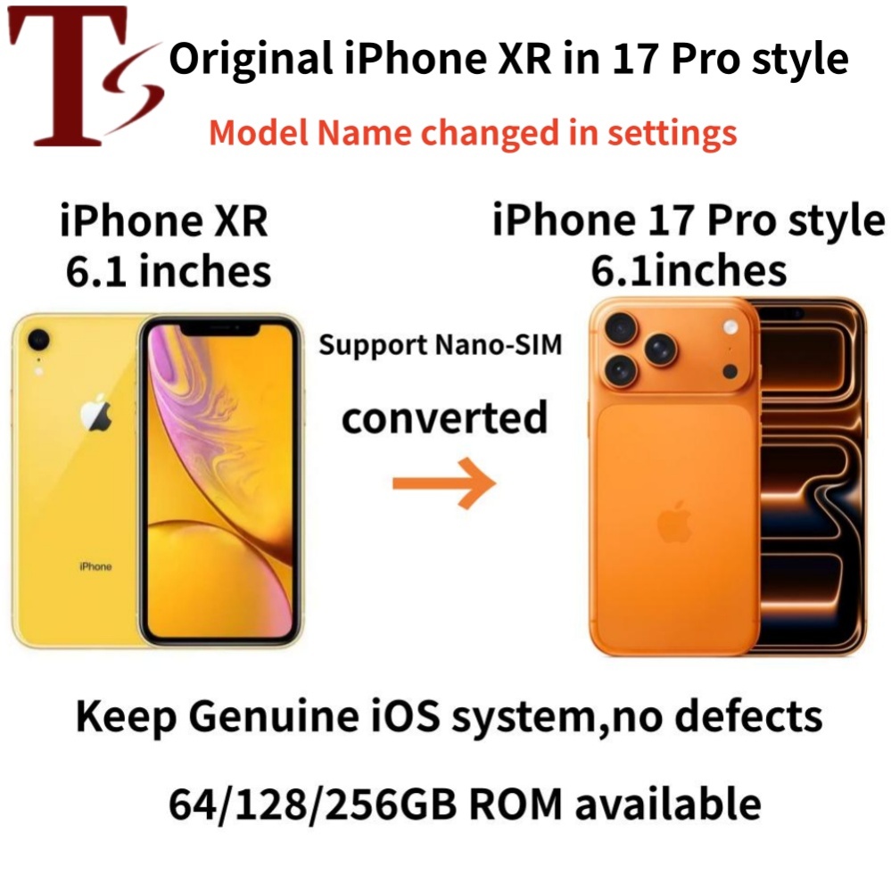 genuine apple iphone xr in iphone 17 pro style phone 4g lte unlocked coming with 17 pro box sealed 3g ram 256gb rom oled smartphone with battery 100 life