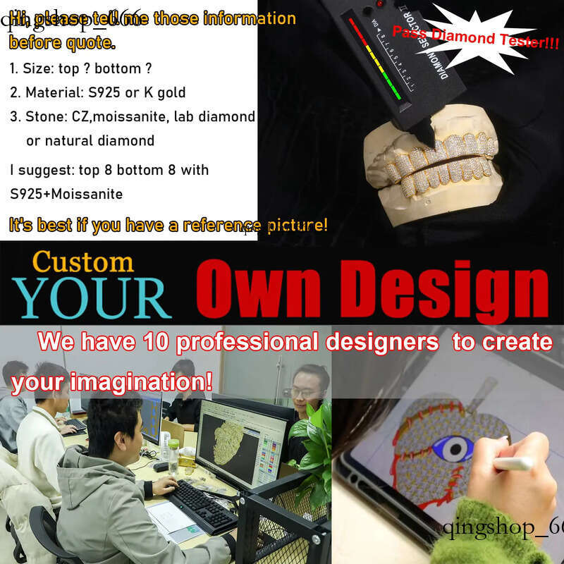 Pass Dia Tester Princess Cut Custom Moissanite Grillz Hiphop Jewelry Sier Gold Iced Out Dental Grills for Teeth 53