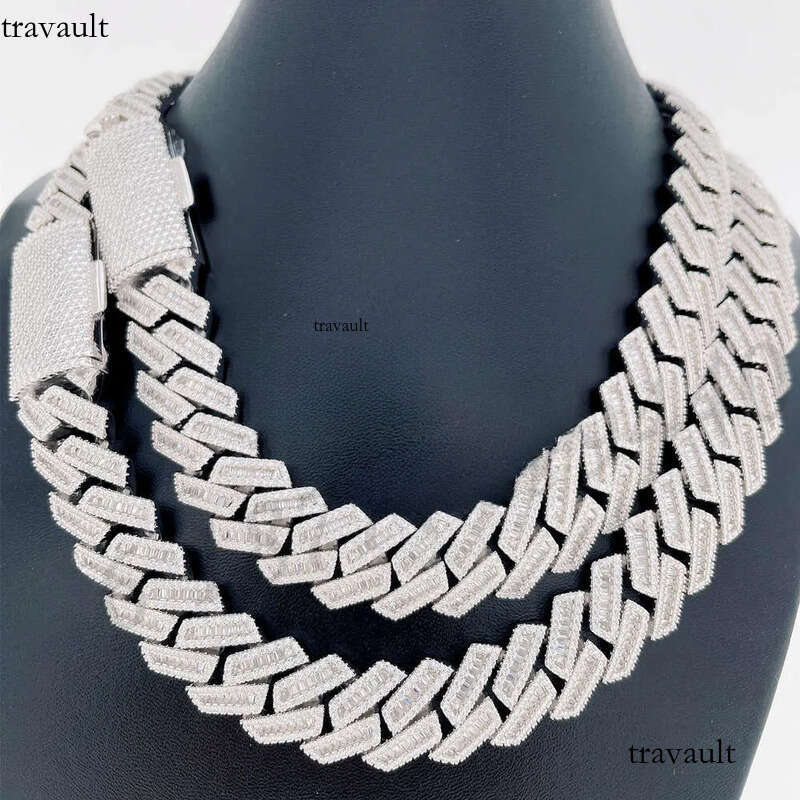 Bussdown 18mm Baguette for Men Moissanite Sier Hip Hop Iced Out Cuban Link Chain