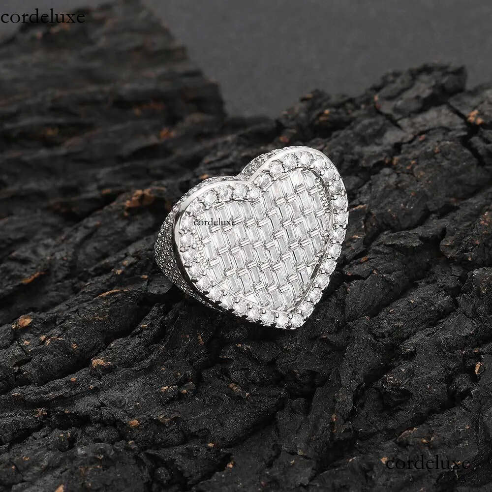 Pass Dia Tester S Sier Iced Out VVS Baguette Moissanite Heart Ring and Rappers Hip Hop Jewelry With GRA Certificate 2b