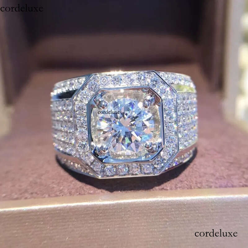 Band sier moissanite Dia 14K Gold Solitaire Male 2ct Lab Zircon Ring Designer Jewelry domineering Engagement Wedding band Rings for men gift 5a