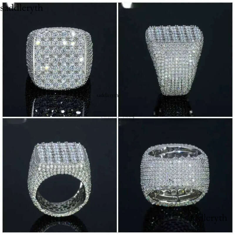 Fine jewelry iced out hip hop cuban gold plated sterling sier vvs moissanite dia ring for men bd b0