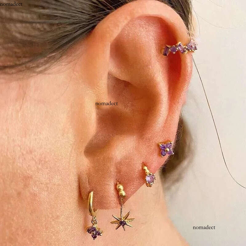 / gold-plated sier ear Clips For Women Dainty Baguette Round Zircon CZ Conch Ear Cuff Earrings Fashion Trend Jewelry 02