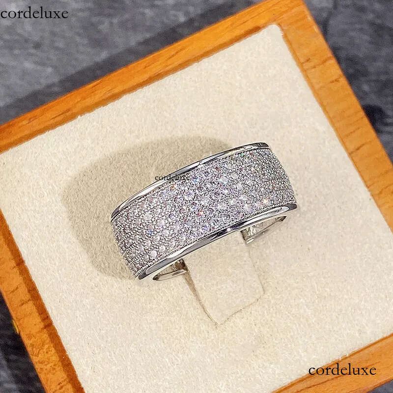 2024 Sparkling Hip Hop 5 Rows Pave Micro 5A Cubic Zircon Wedding Rings Jewelry Sterling Sier Fill Gorgeous Party Women Men Finger Ring Gift 87