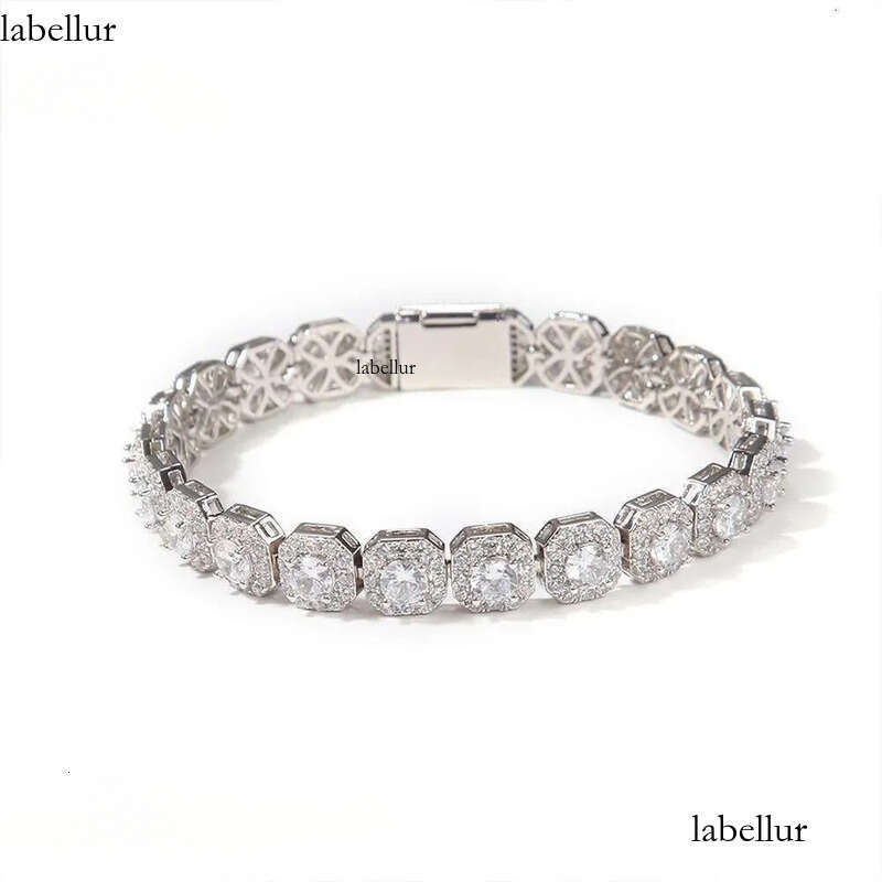 Bracelet necklace Moissanite chain Hip hop 9mm square rock sugar zircon bracelet with inset style design a niche item f0