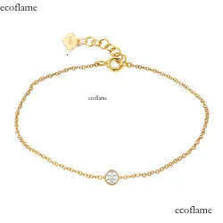GB17 RINNTIN 14K Solid Yellow Gold Lobster Clasp Strand Cut Cable Chain Solitaire Bezel Set Moissanite Dia Bracelet