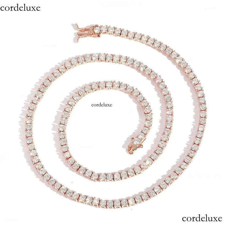 Dia Vvs Rose Gold Pure Sterling Sier 2mm Wholesale Tennis Moissanite Chain Link Necklace 10