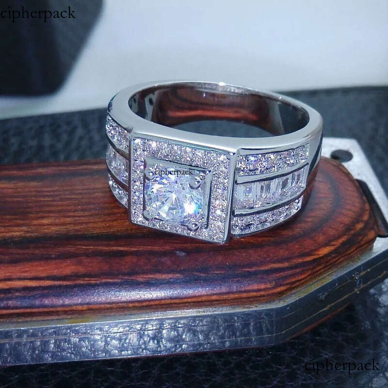 011 Celebrity design Rhythmic Harmony Men 10KT White Gold Filled Topaz simulated dia Wedding Ring Sz 7-13 free shipping 2d
