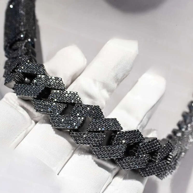 Hip Hop Necklace Black Gold Vvs Moissanite Dia Iced Out Cuban Link Chain