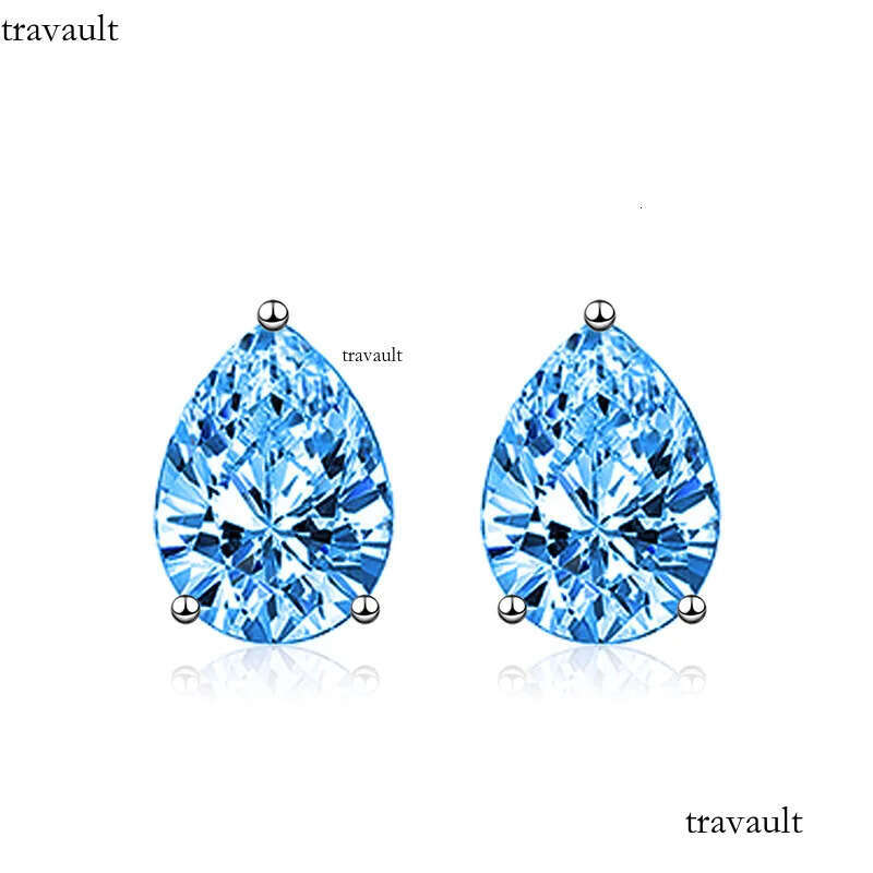 Rulalei Unique Brand Stud Earrings High Quality Jewelry Pure 100% Sterling Sier Water Drop Blue Moissanite Dia Party Women Wedding Earring Gift
