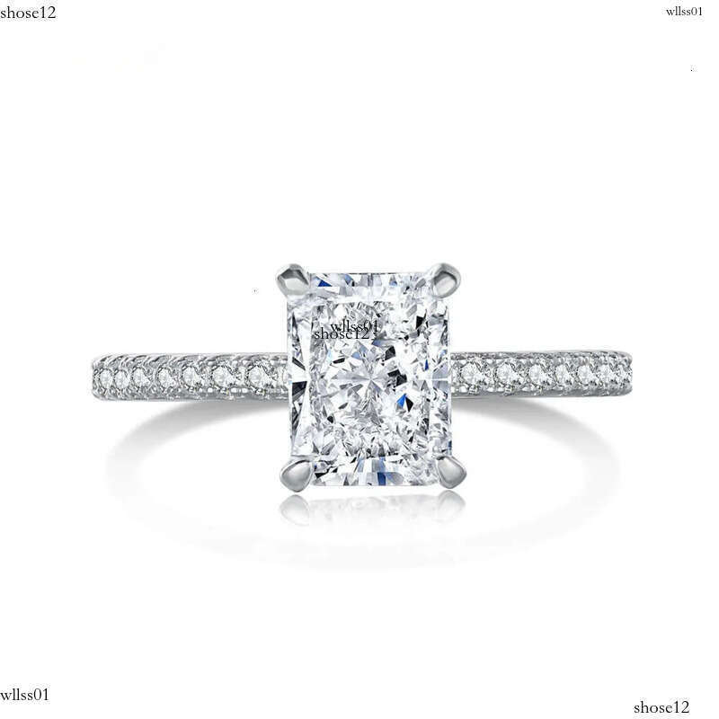 Dylam Top Picked S Sier Women Rhodium Plated Clear Pink Dia Radiant Cut 8A Zirconia Eternity Promise Ring