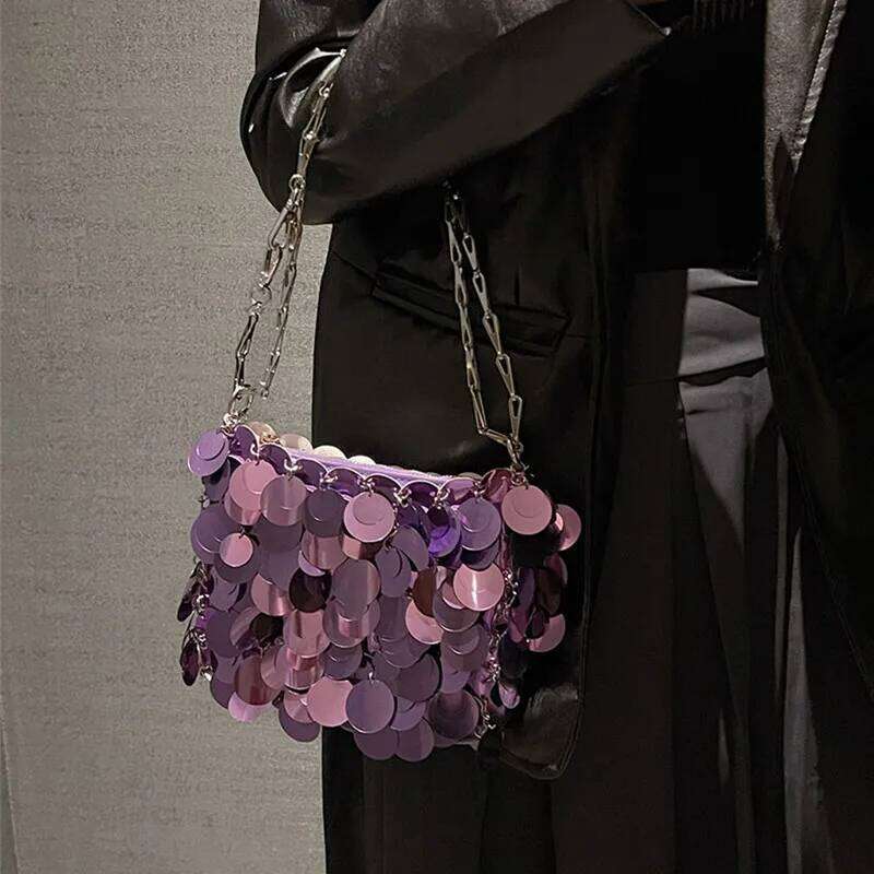 Designer Luxury For PVC Sequins Chain Woven Bag Women Evening Bags Purses And Handbags