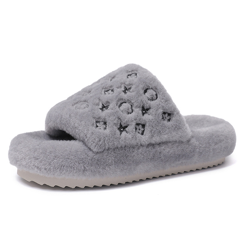 Designer shoes hot free shipping High quality fur integrated slippers new anti slip thick bottom indoor outdoor warm cotton flat slippers white grey b