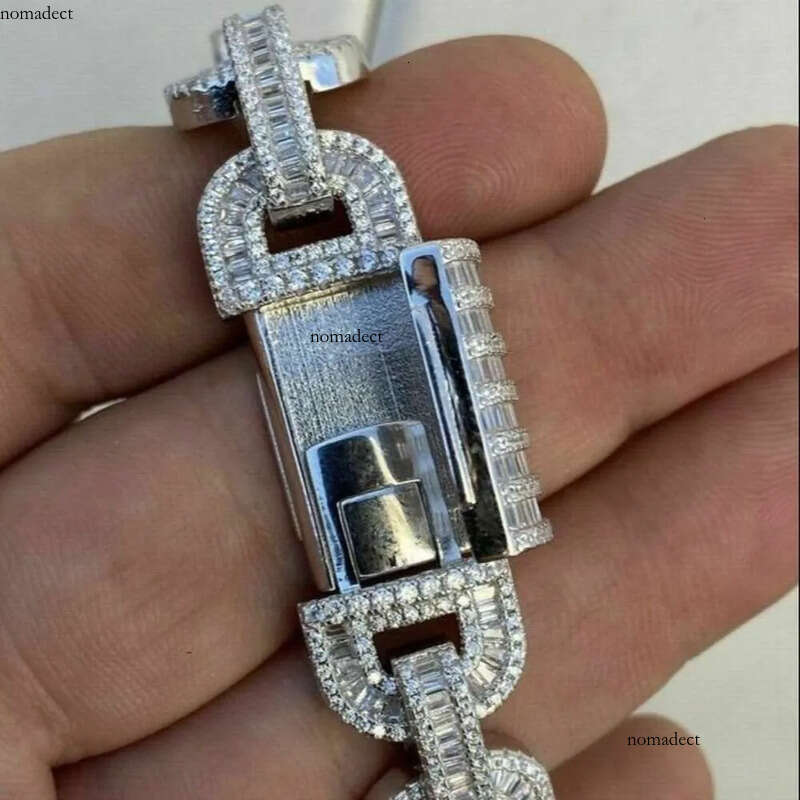 Ice out bracelet moissanite chain Vvs Cuban Chain Link Baguette Moissanite Dia Mariner 7c