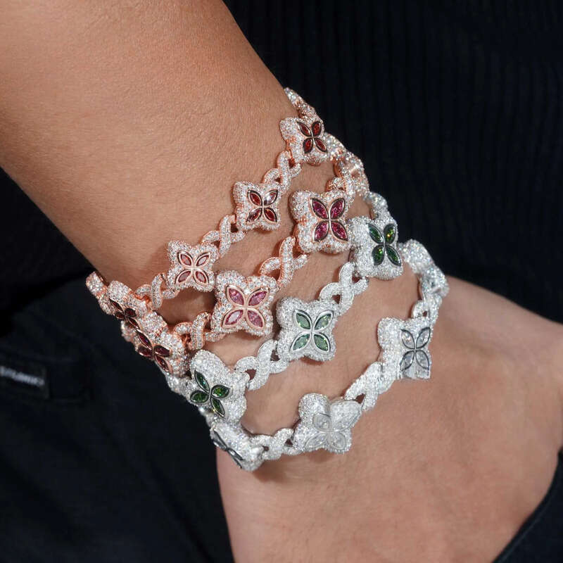 Shining 2024 new arrivals fashion jewelry sterling sier vvs moissanite dia four leaf clover tennis bracelet