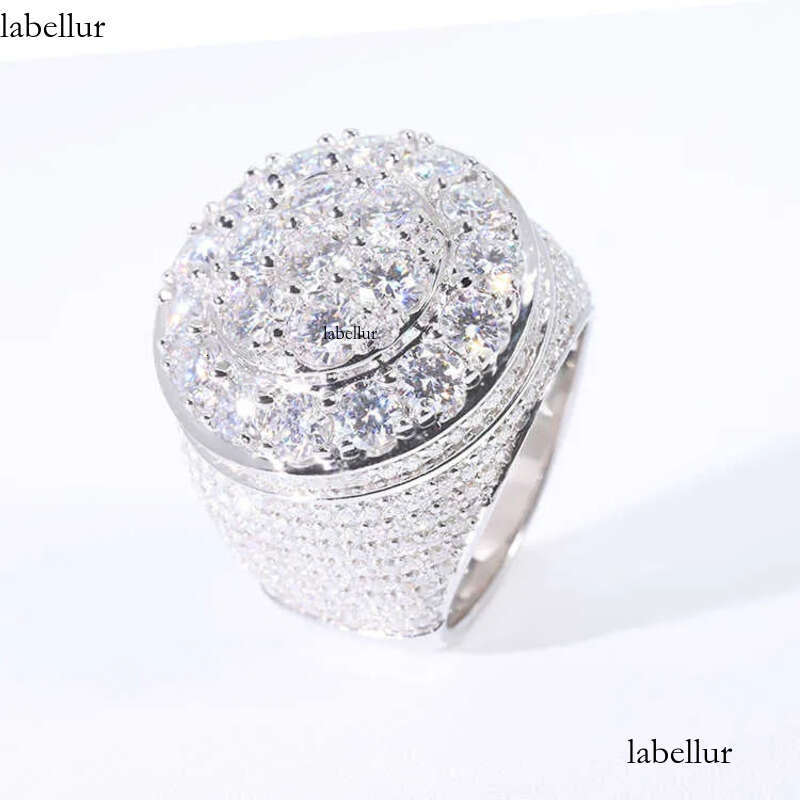 Hip Hop Style Iced Out Round Brilliant Cut VVS Moissanite Gold Plated Sterling Sier Ring For Men d5