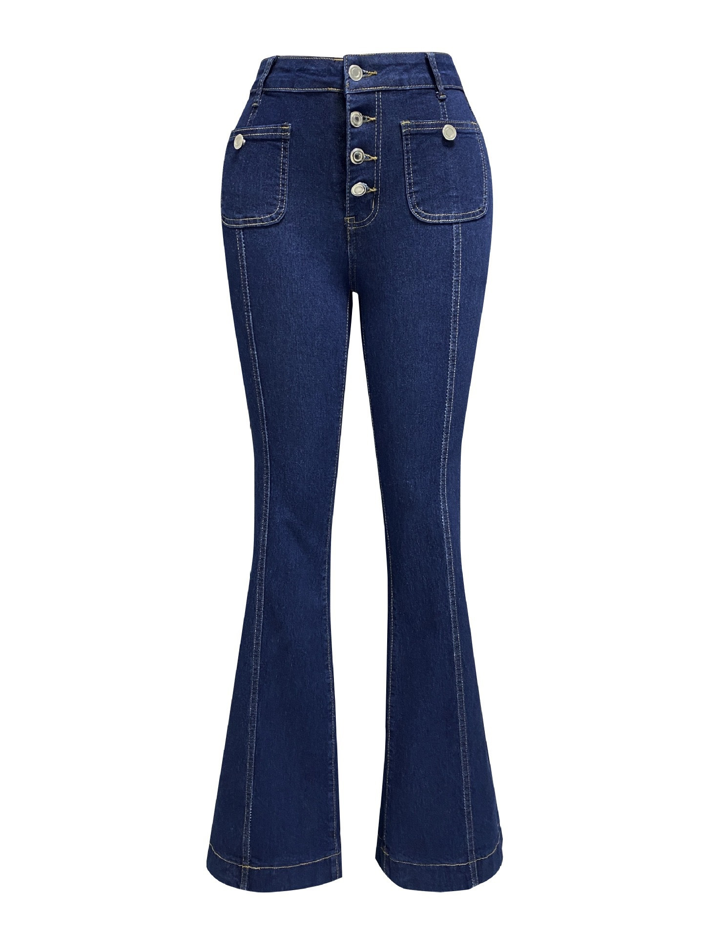 Women's with multi button design, light blue stretch, comfortable and trendy all year round, straight leg jeans for women ddmysept
