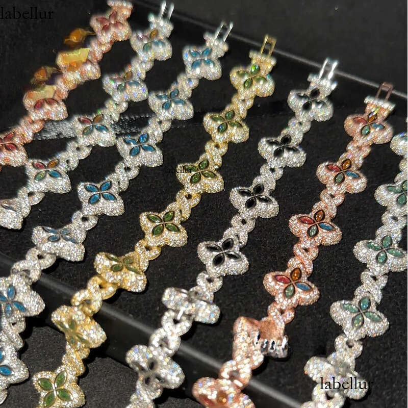 New 15mm Marquise Flower Design Hip hop Jewelry Iced out Unisex Cuban Link Chain Sier Moissanite Bracelet 97