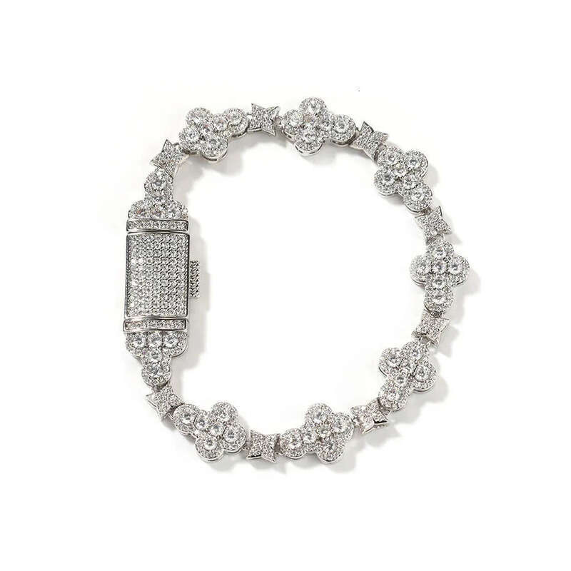 New Designer Simple fashion 10mm cross floral micro-dia bracelet Hip Hop Moissanite hand jewelry