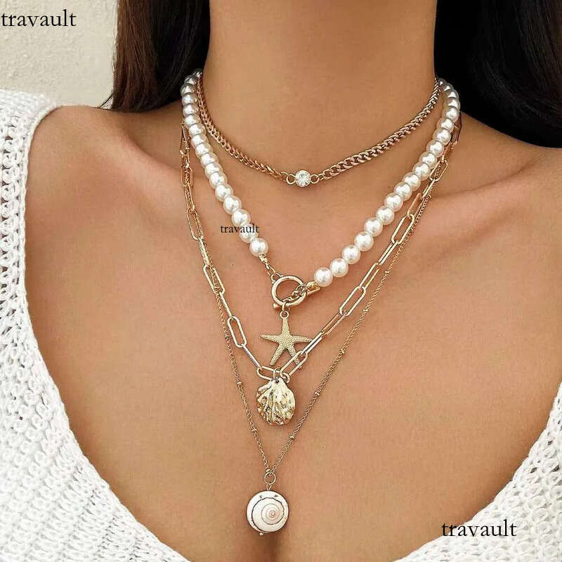 DHCollections Summer Beach Sea Wind Shell Conch Fringe Multi-Layer Polymer Clay Glass Seed Bead Natural Stone Necklace Jewelry for Women