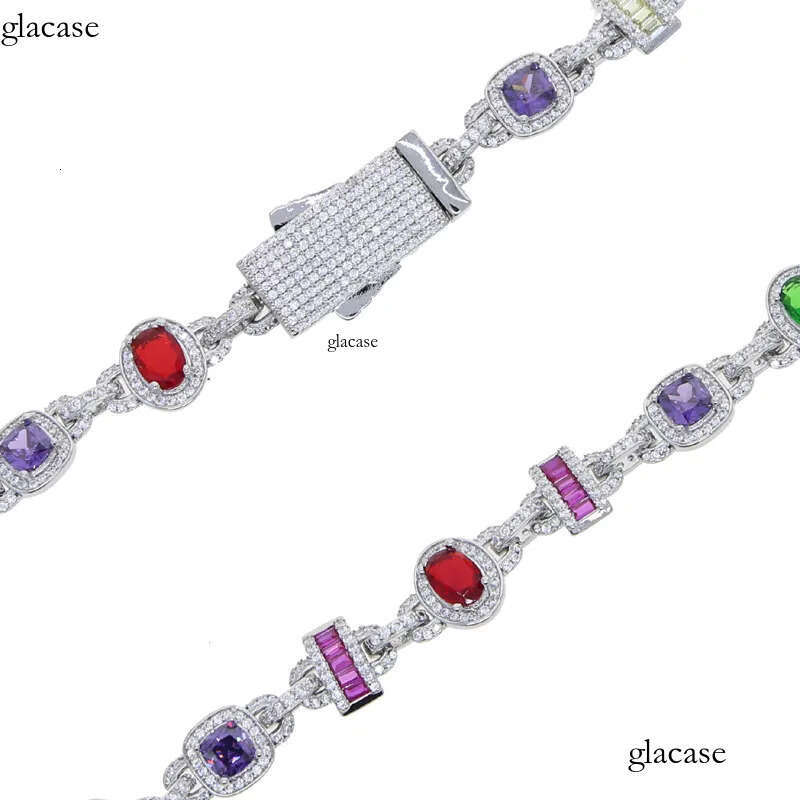 10mm Hip Hop Colorful Gemstone Tennis Necklaces Jewelry Men Women Choker Clavicle Chain 2c