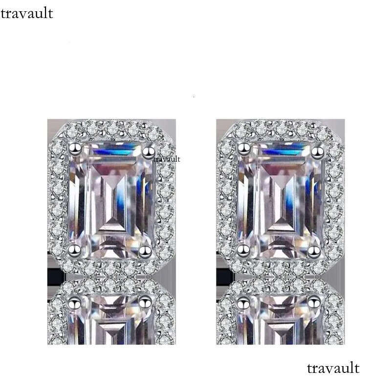 DHcollection Hot Sterg Sier Rectangular Women's Model with Pt950 Gold Plated Earrings, Moissanite Dia Earrings