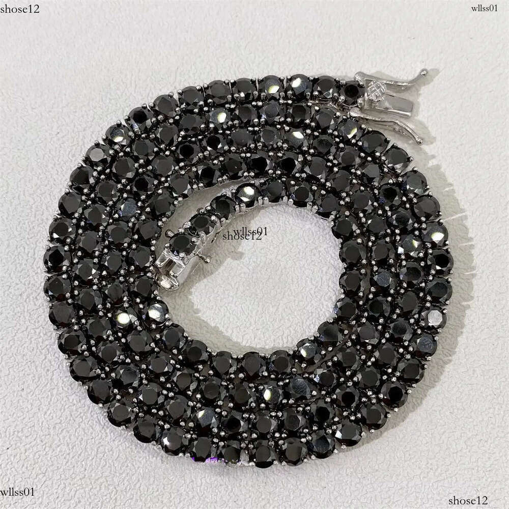 sterg sier GRA Certificated 3mm 4mm black moissanite chain pass dia tester hip hop tennis necklace