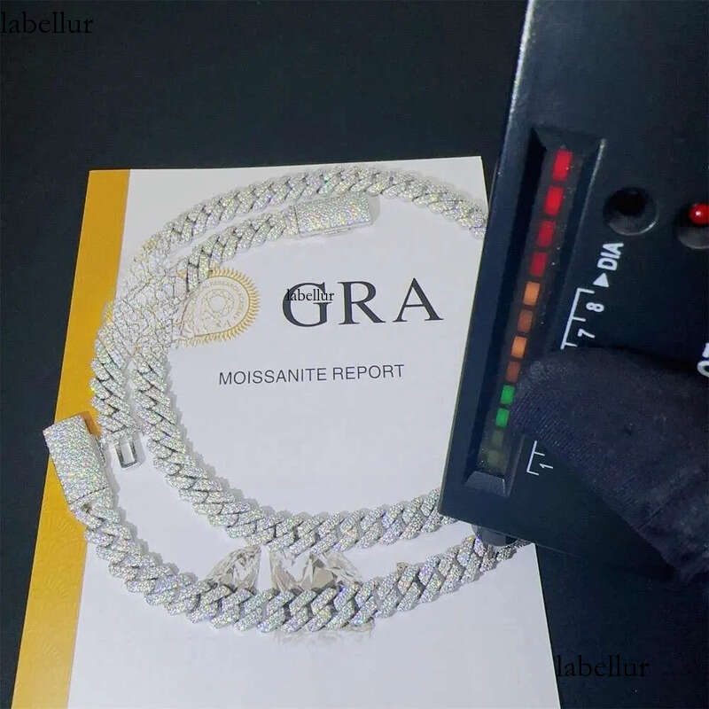 Necklace chain 8mm Two Rows Iced Out Man Hip Hop Jewelry GRA Certificates Pass Dia Tester VVS1 Moissanite Cuban Link Chain Men 74